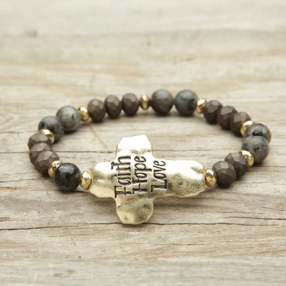 Jewelry - Faith Hope Love Black Beaded Bracelet